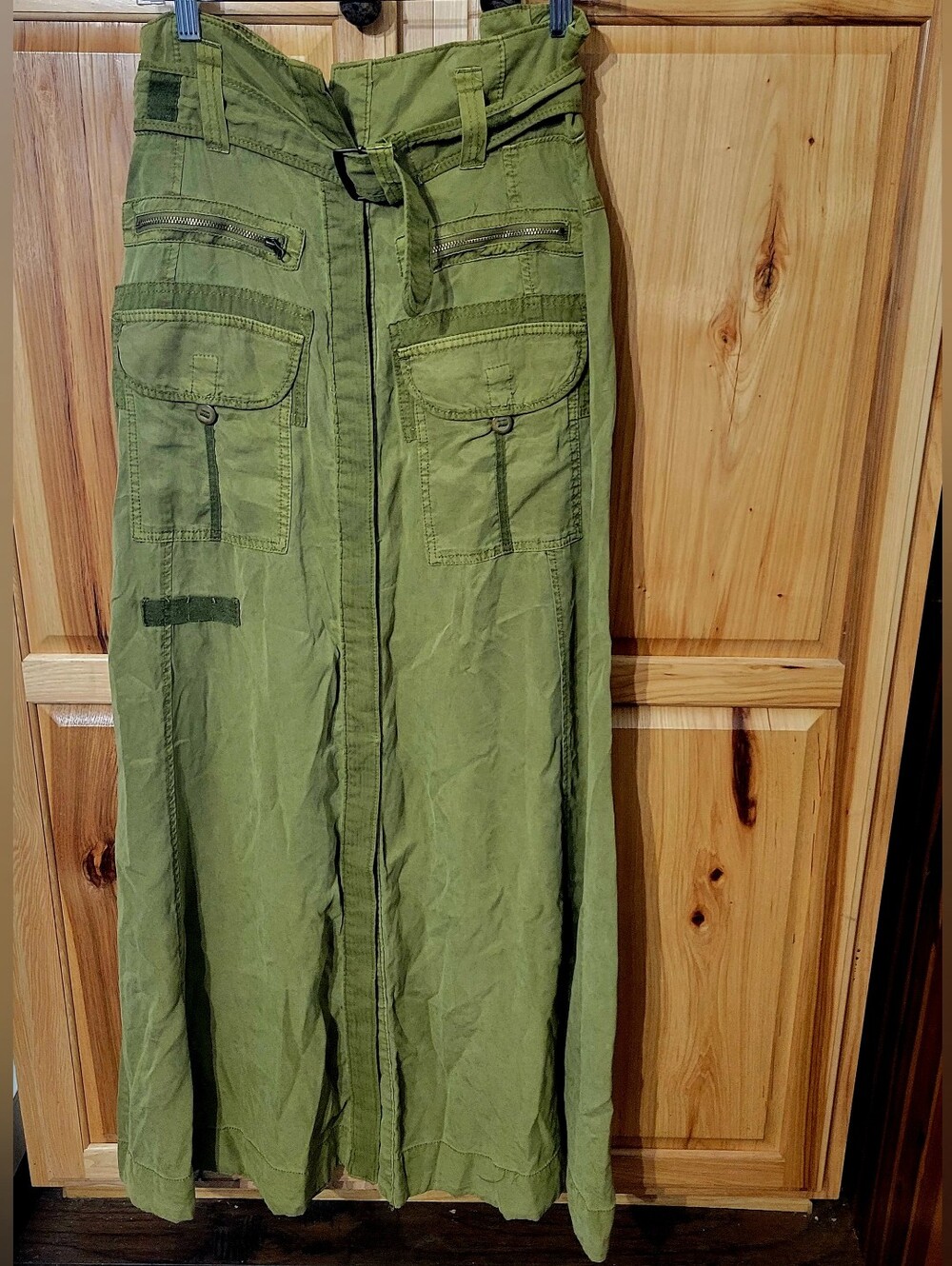 Free People The Feeling Of Falling Army Green Maxi Cargo Skirt. Sz S
